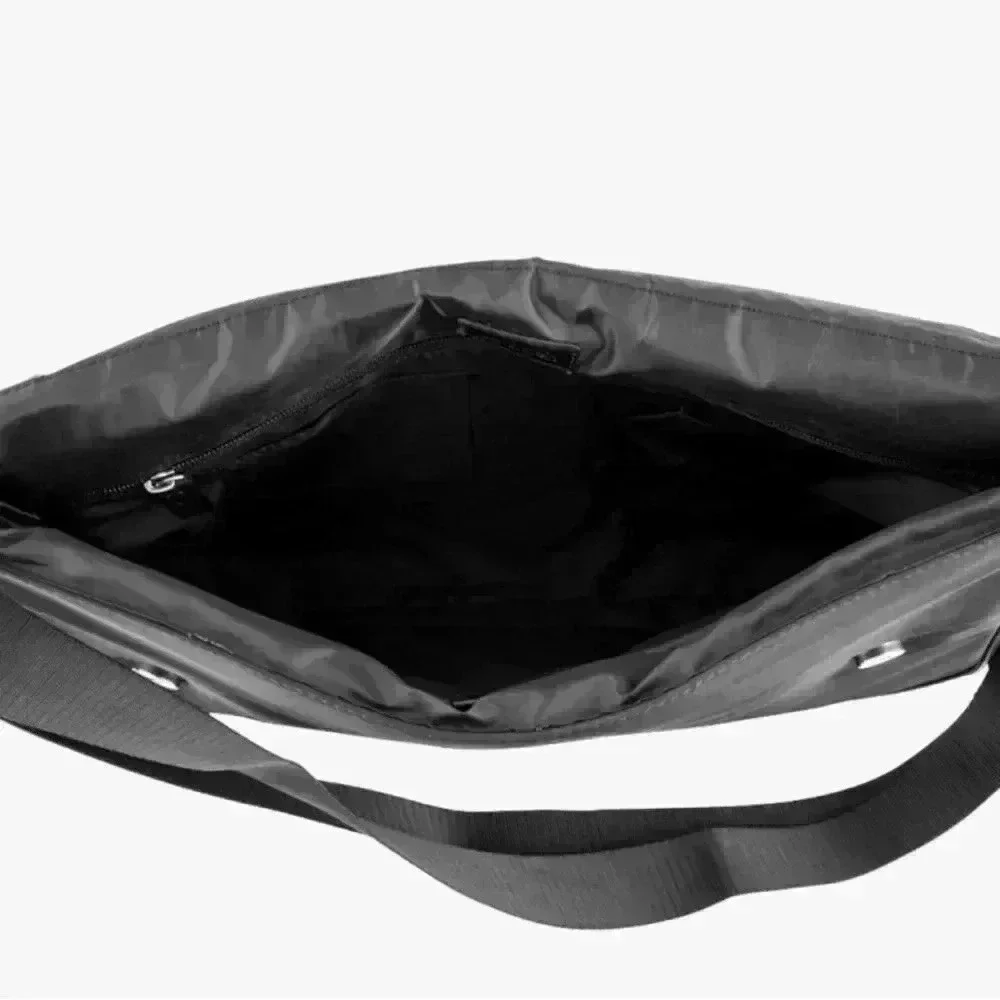 Calvin Klein Nylon Flap Messanger Black Bag W/Pebble Faux Leather Trim